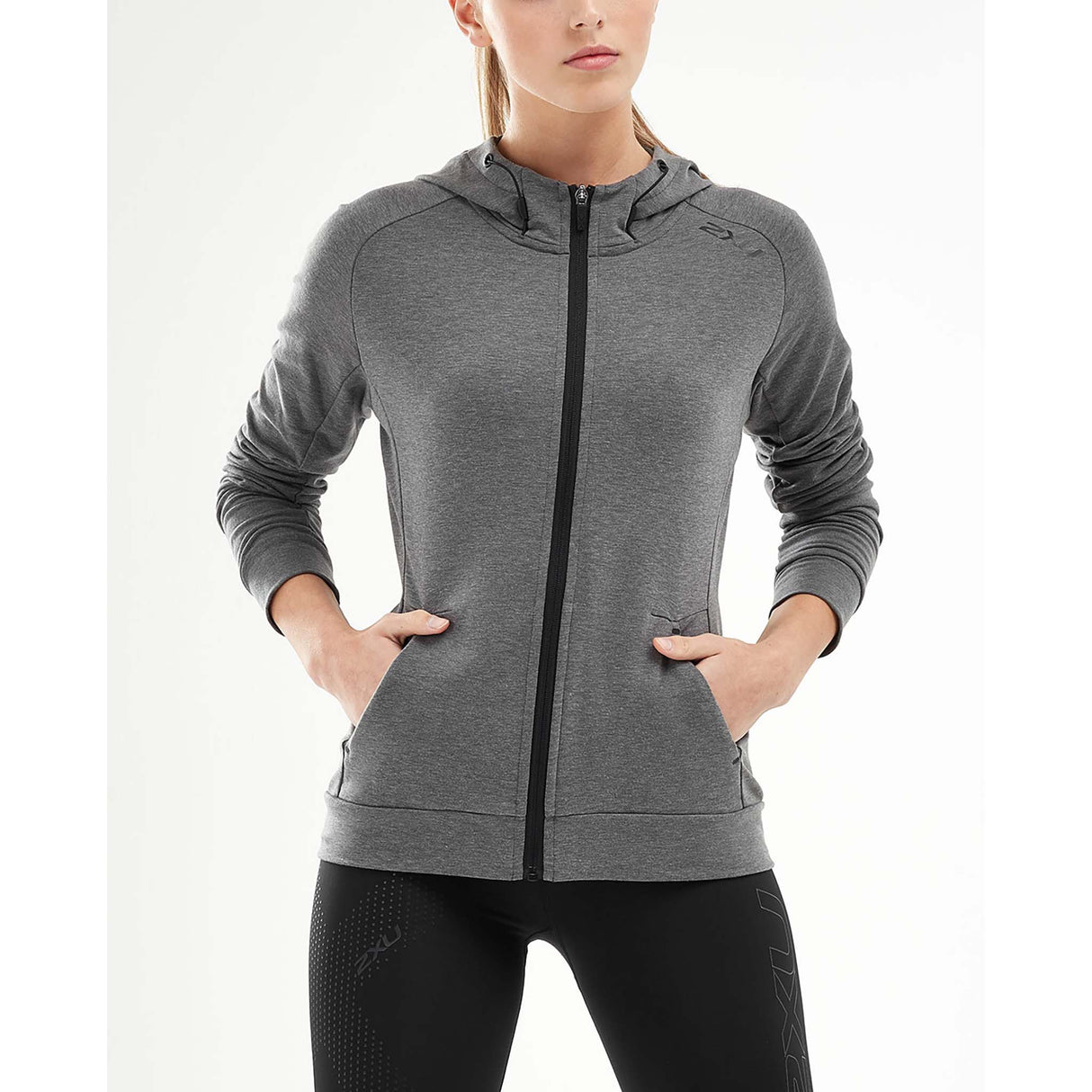 2XU Transit Zip Hoodie chandail kangourou gris  femme