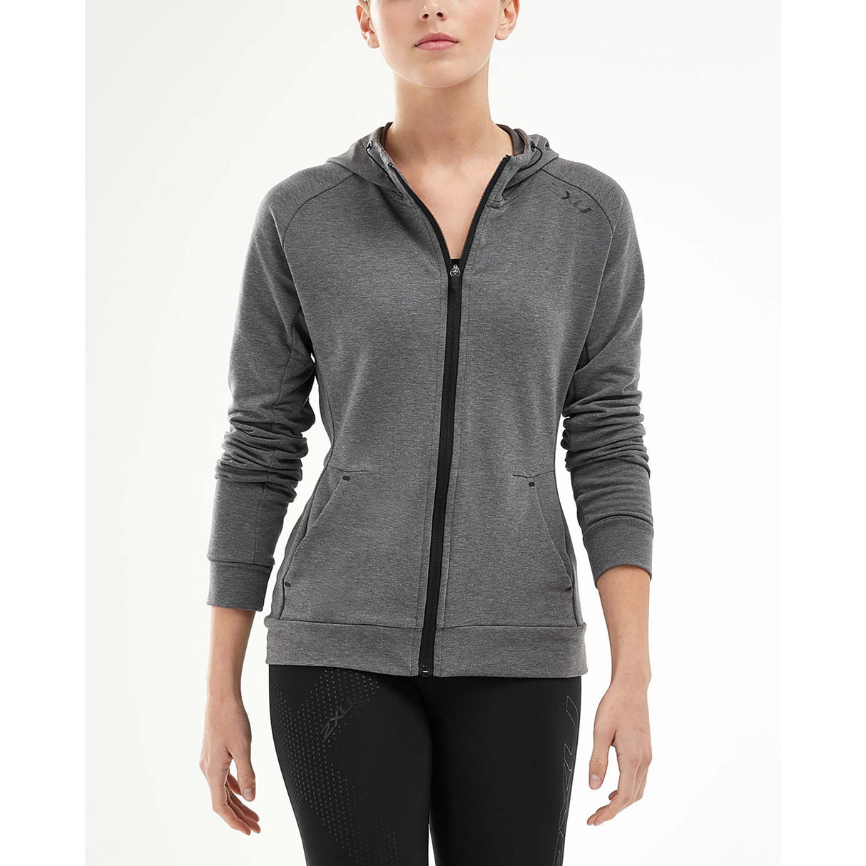 2XU Transit Zip Hoodie chandail kangourou gris  femme