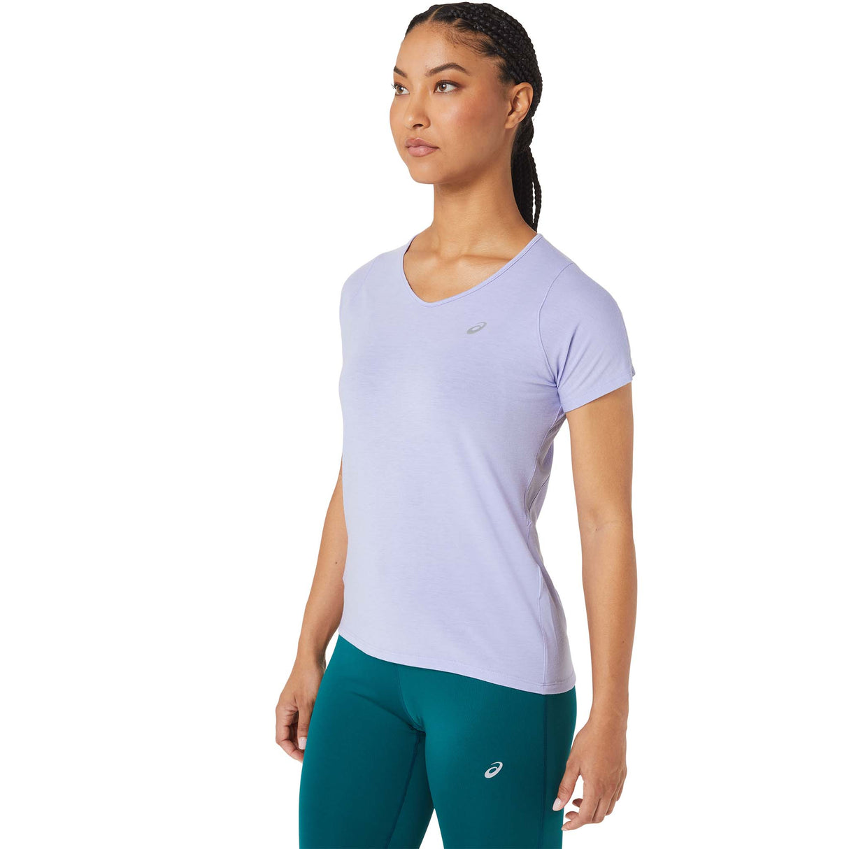 ASICS t-shirt mist a manches courtes a col en V pour femme - vapeur lateral