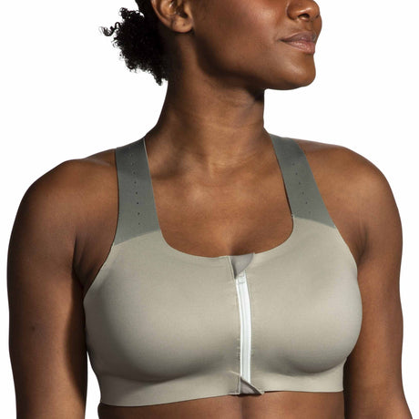 Brooks Dare Zip Run Bra 2.0 soutien-gorge de course à pied - Pebble / Dark Pebble / Cool Mint