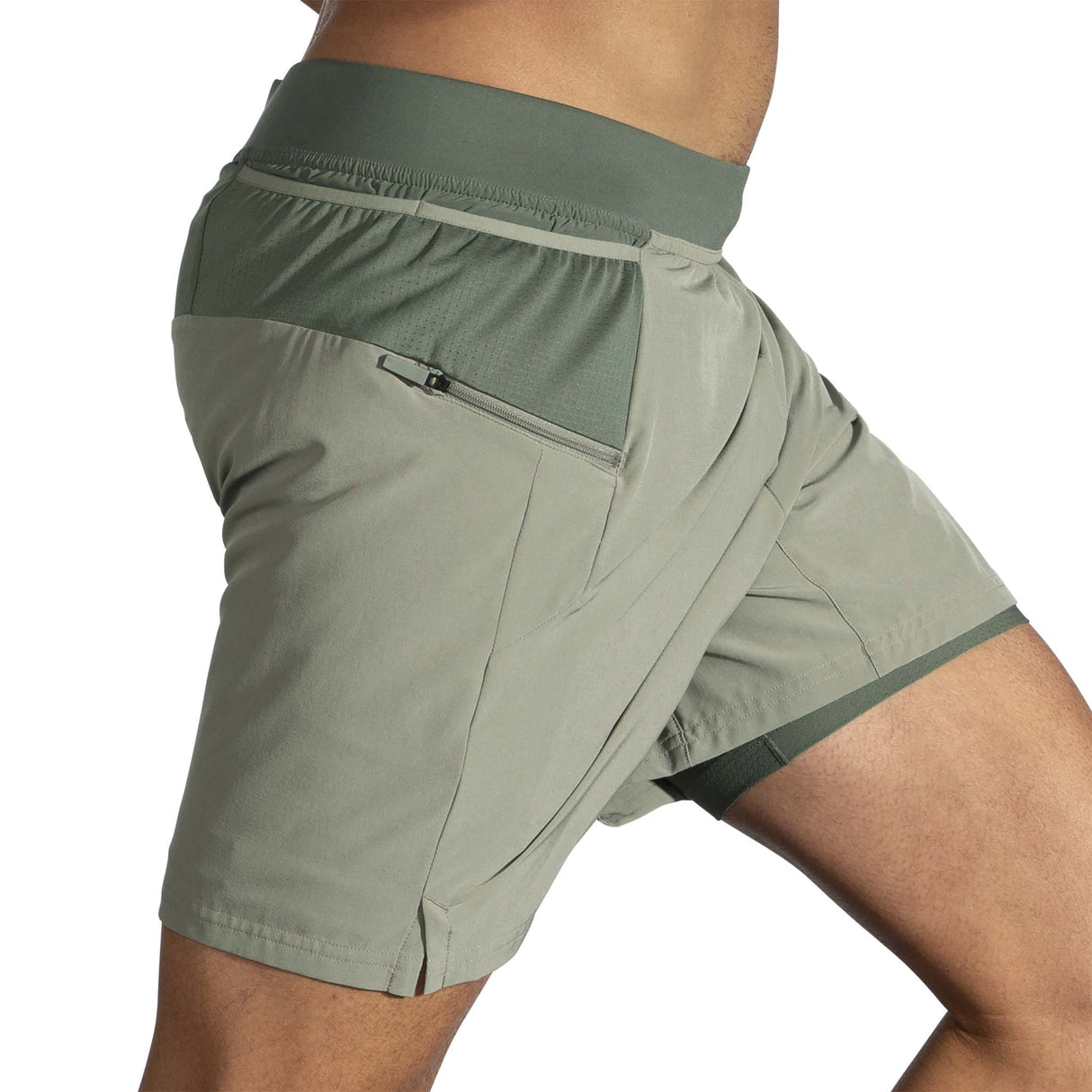 Brooks Sherpa 7-inch 2-in-1 short de course à pied homme lateral - pebble / dark pebble