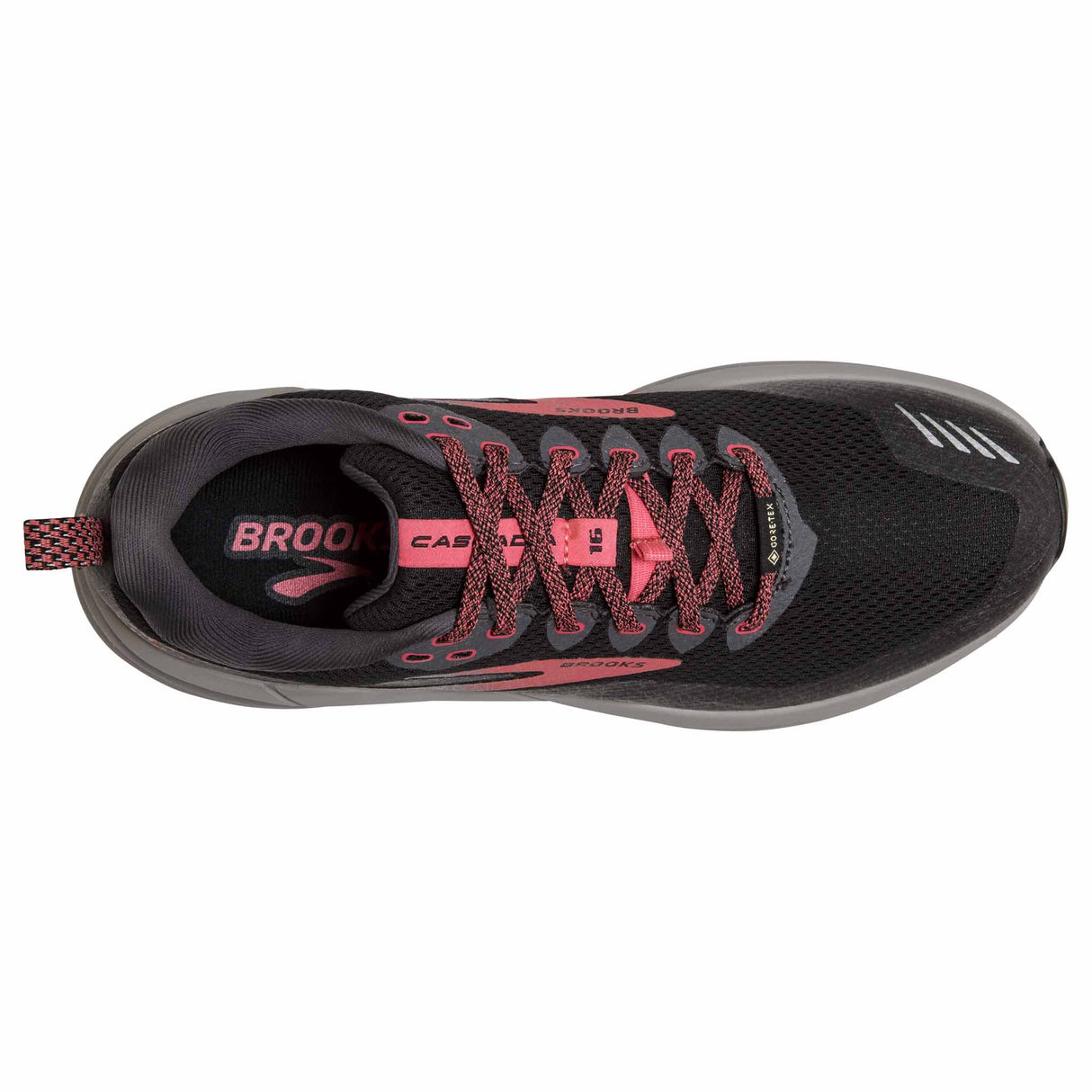 Brooks Cascadia 16 GTX chaussures de course à pied trail femme - Black / Blackened Pearl / Coral - Empeigne