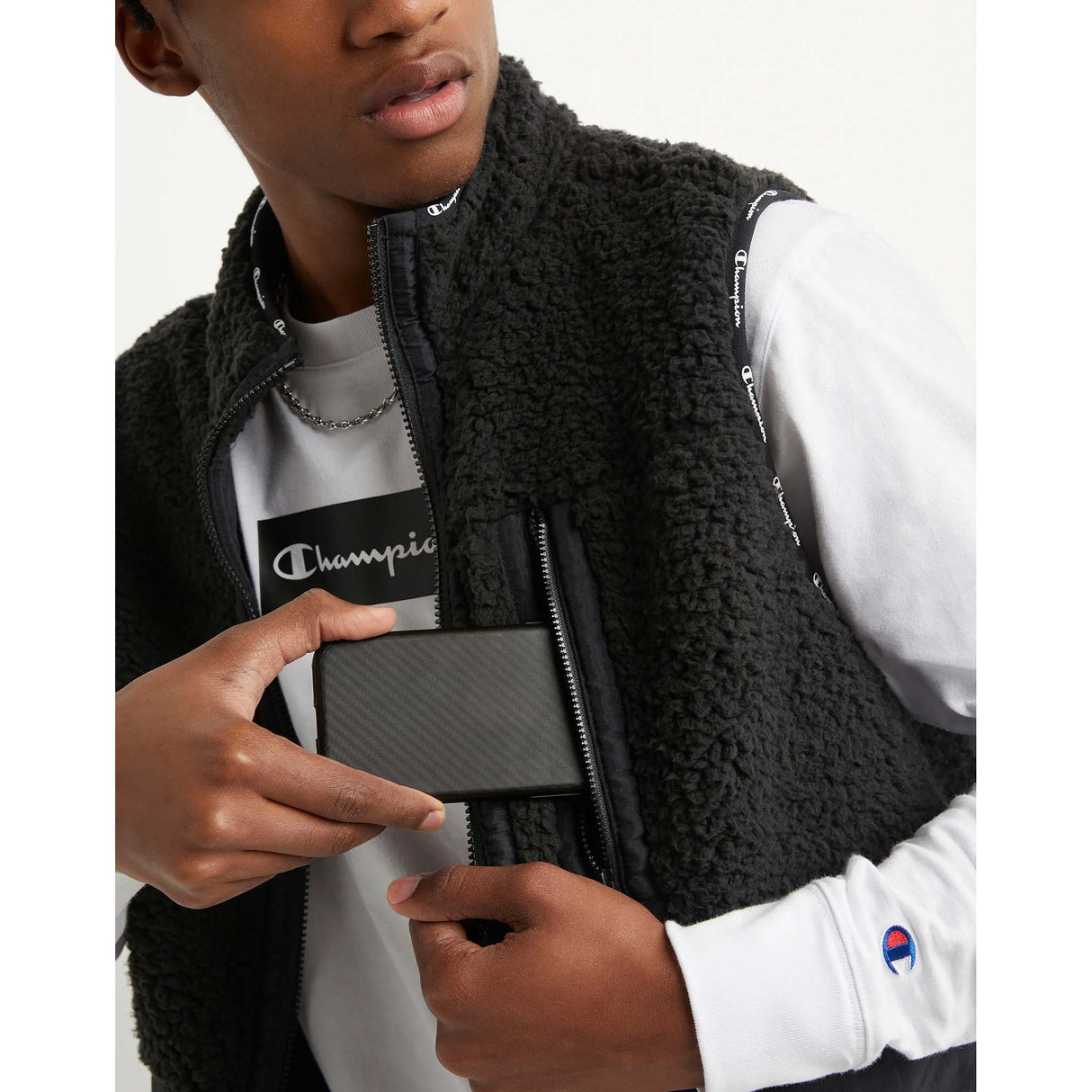 Champion veste Cozy High Pile noir homme telephone