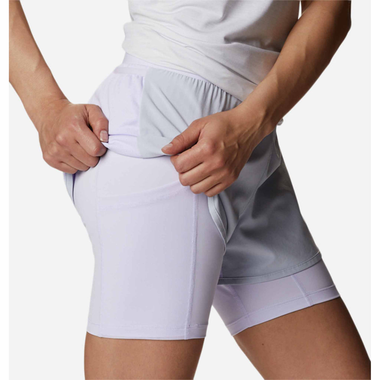 Columbia Endless Trail 2-in-1 Running Short avec cuissard intégré pour femme - Cirrus Grey / Purple Tint