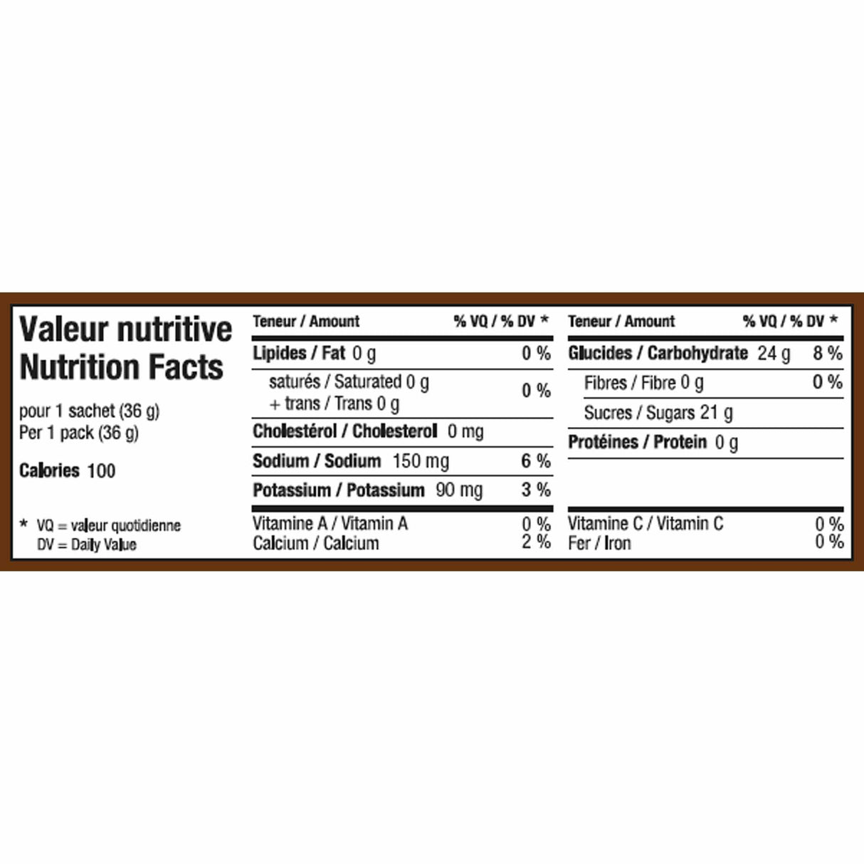 Kronobar Rekarb gel énergétique à l'érable et café - valeur nutritive