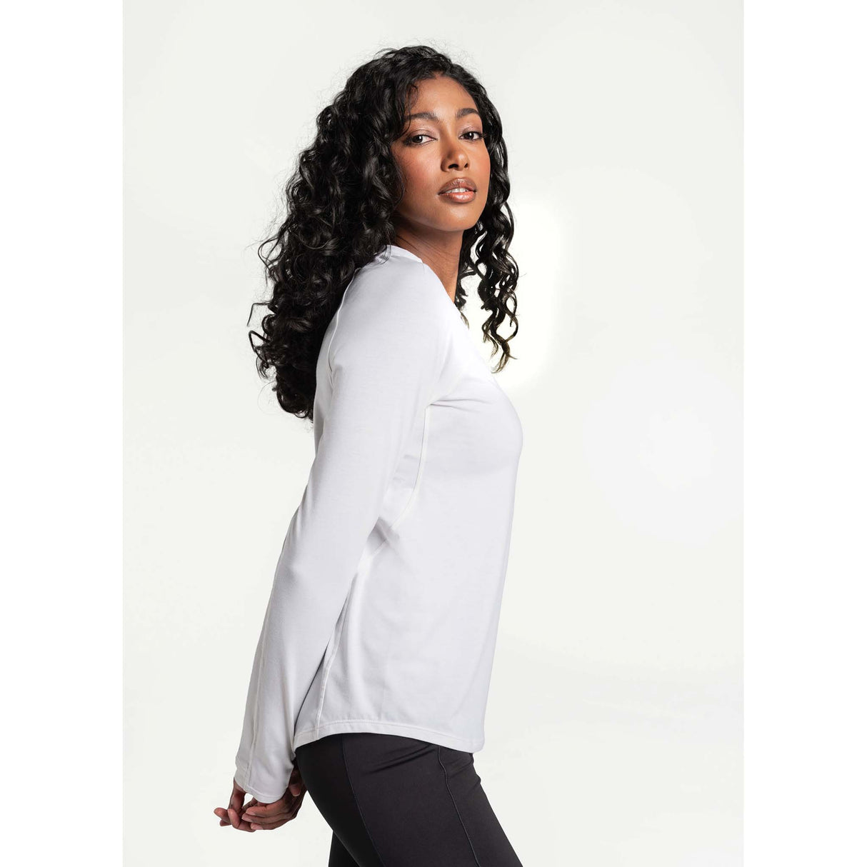 Lole chandail sport à manches longues Performance Wool femme lateral- blanc
