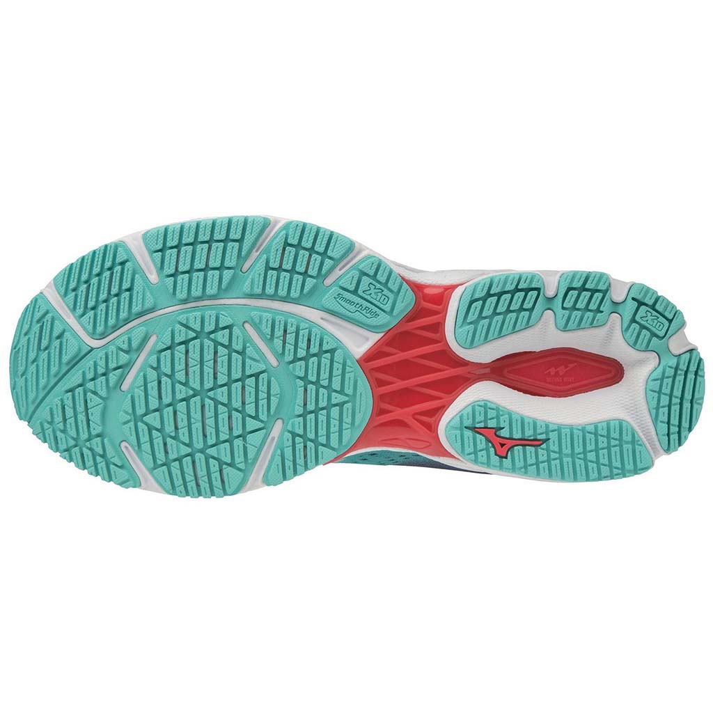 Mizuno Wave Shadow 3 chaussures de course a pied femme blue grass glacier gray  semelle
