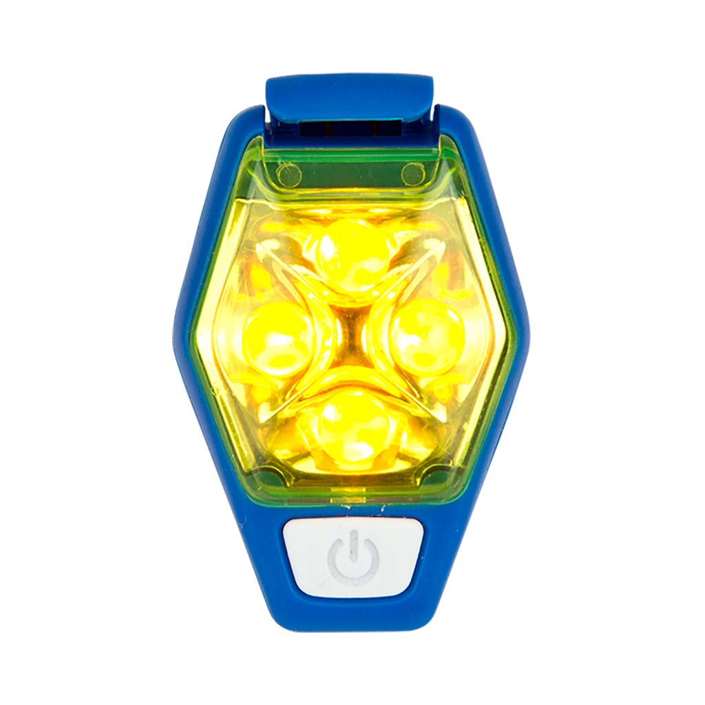 Clip lumineux stroboscopique de course à pied Nathan HyperBrite LED bleu jaune on