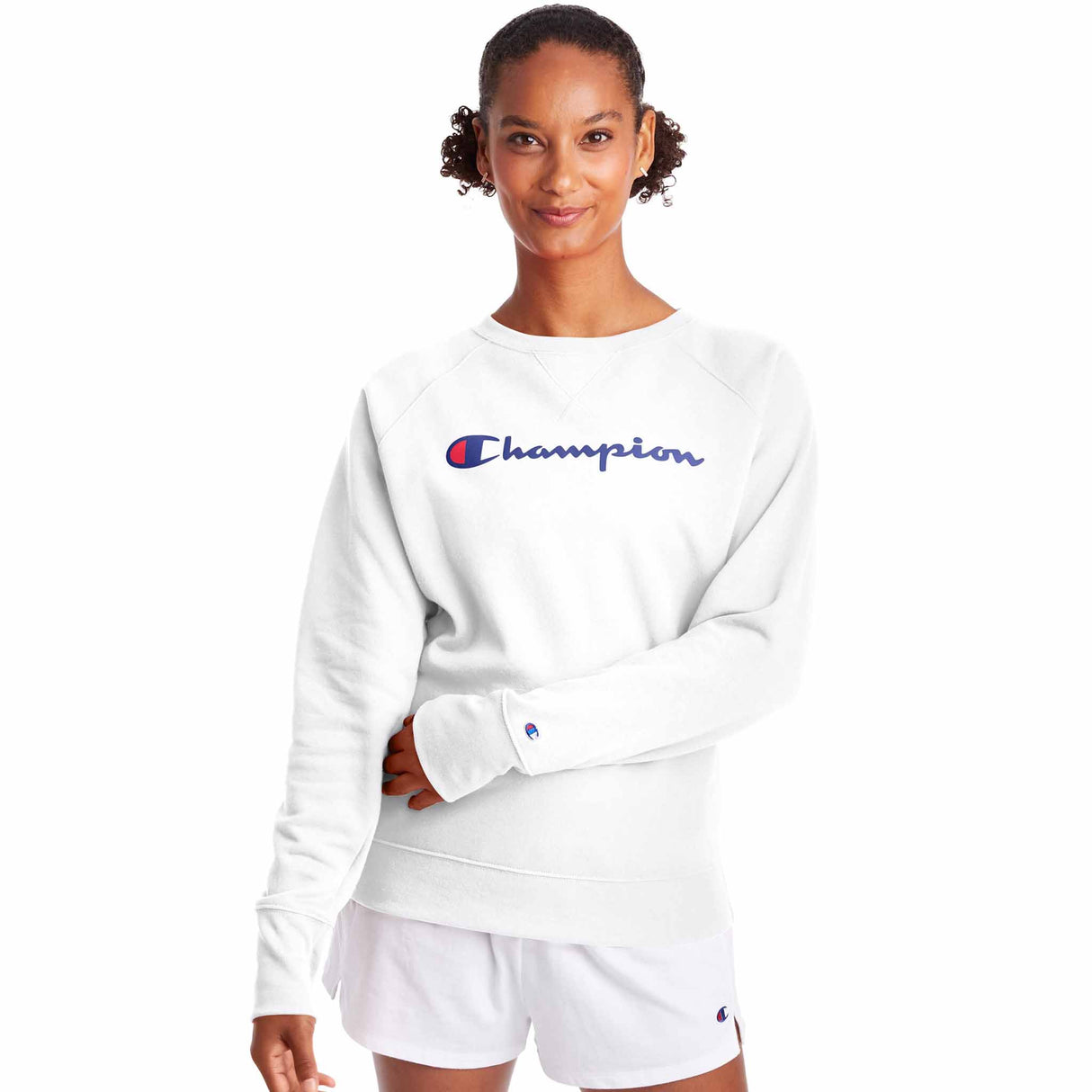 Champion Powerblend Classic Crew Script Logo chandail molletonné pour femme Blanc