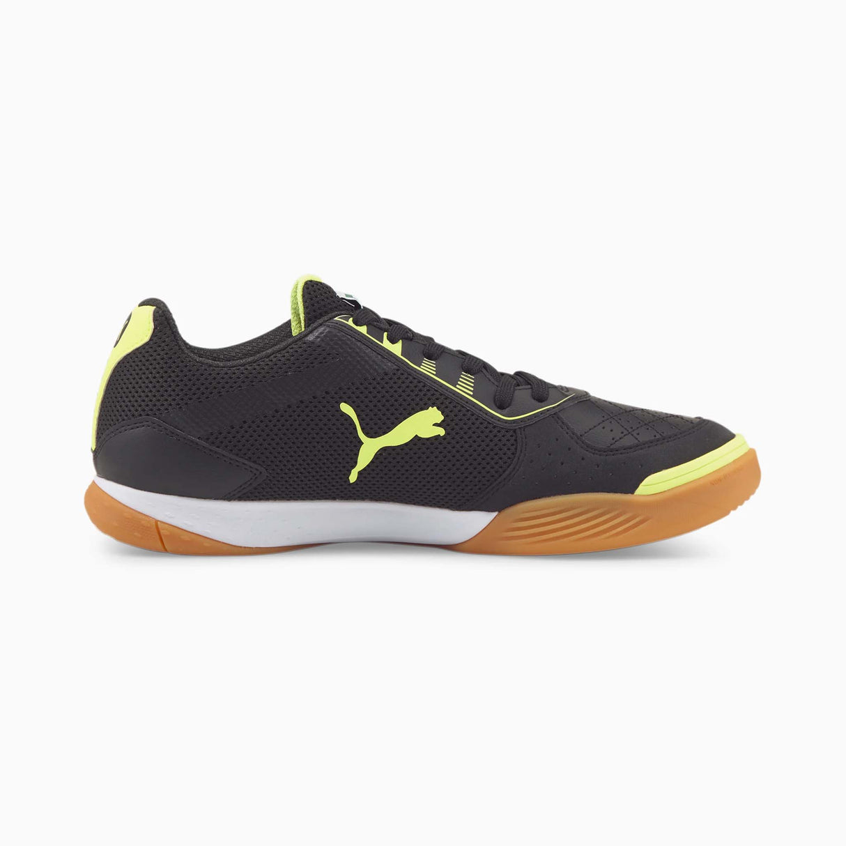 Puma Pressing II chaussures de soccer intérieur noir jaune lateral