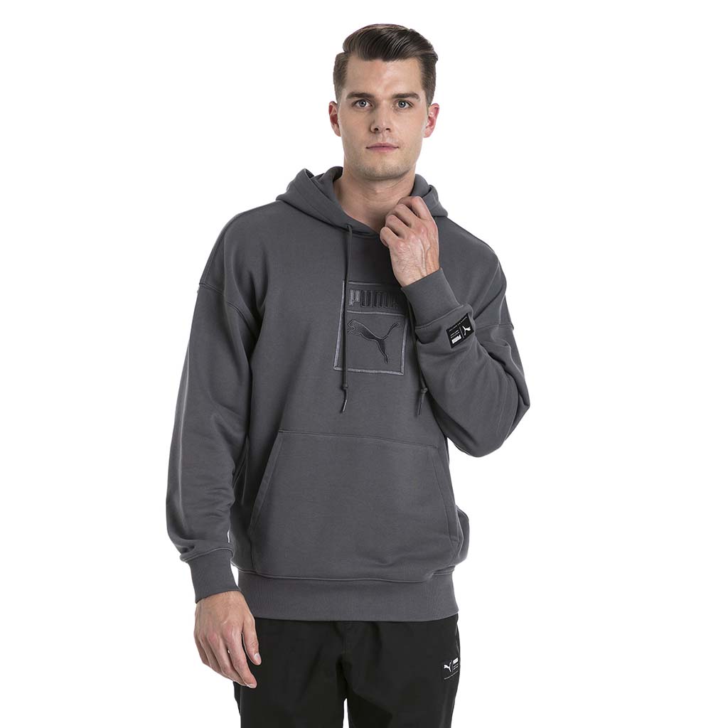 Chandail a capuche molletonné Puma Downtown Oversize Hoodie gris pour homme lv1