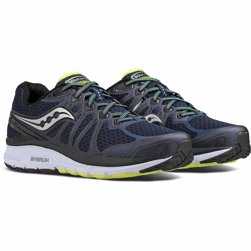 Saucony Echelon 6 chaussure de course a pied homme navy citron vue paire Soccer Sport Fitness