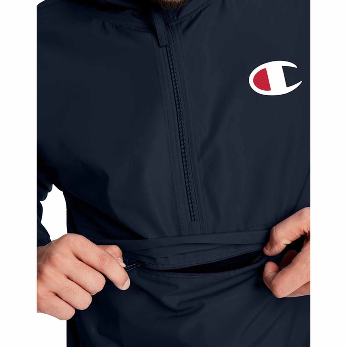 Champion Stadium Packable Jacket manteau de pluie a enfiler bleu marine details