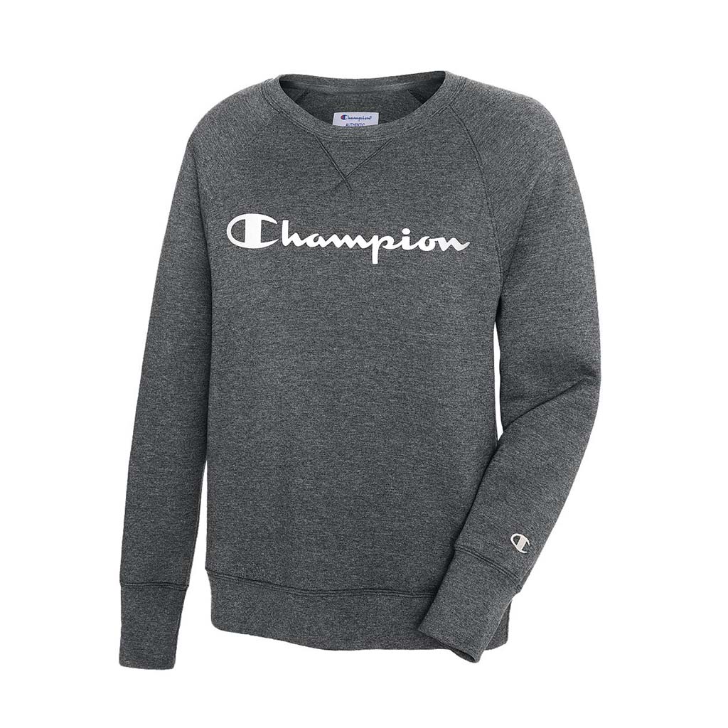 Champion Powerblend Boyfriend Crew Logo chandail molletonné pour femme gris chiné 2
