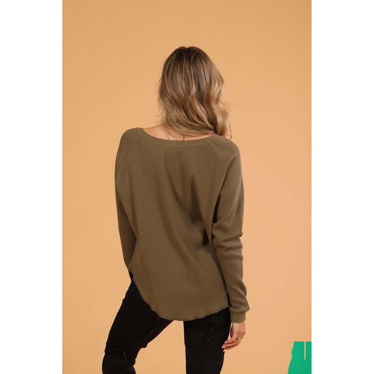 Rose Buddha chandail Confo gaufré manches longues eucalyptus pour femme dos