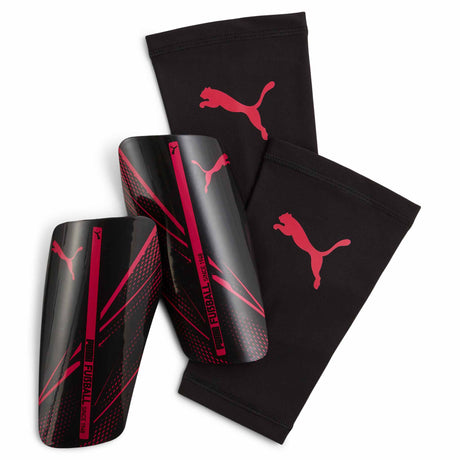 Puma Attacanto Sleeve protège-tibias de soccer avec manchons - Puma Black / Poison Pink