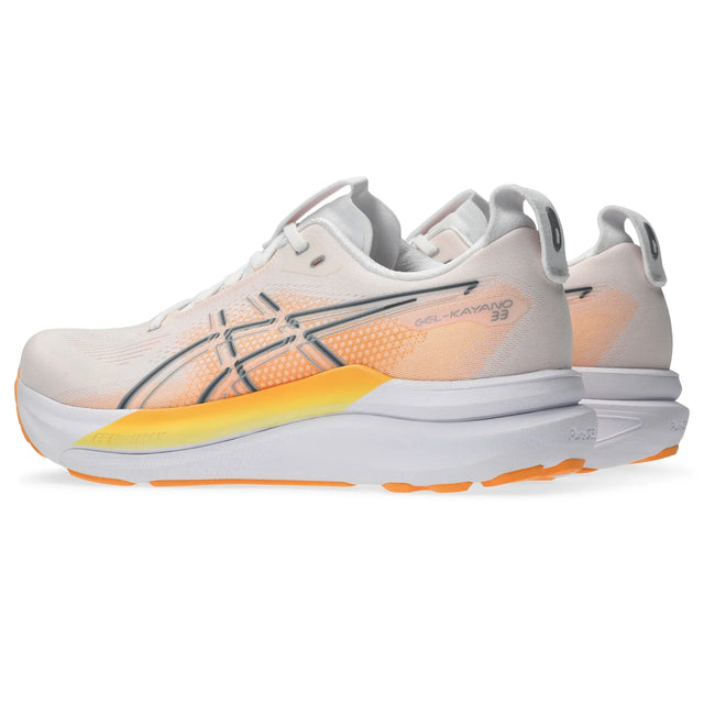 ASICS Gel-Kayano 33 Men's, White and Orange - three-quarter view
