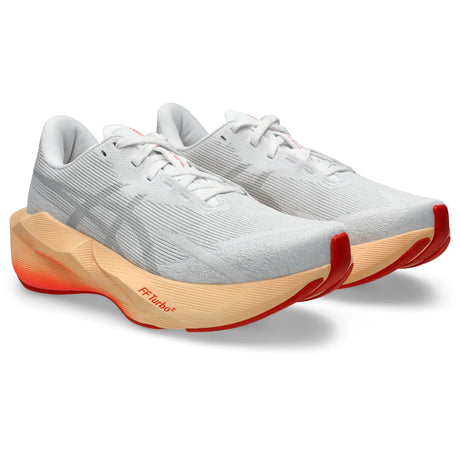 ASICS Novablast 6 pour femme, coloris blanc et corail - vue latérale extérieure