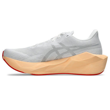 ASICS Novablast 6 pour femme, coloris blanc et corail - vue latérale gauche