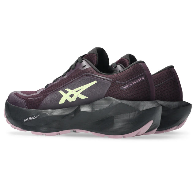 ASICS Novablast 6 GTX Women's, Aubergine and Black - three-quarter view