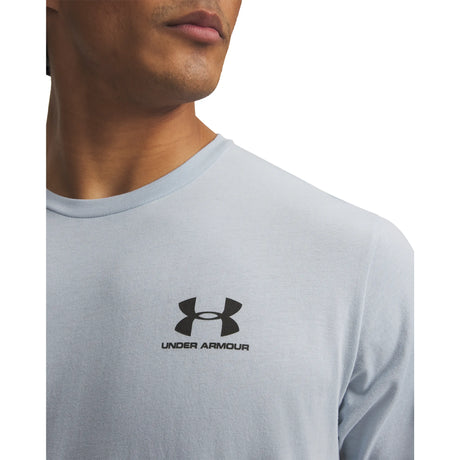UA Sportstyle t-shirt à manches courtes avec logo à gauche pour homme Blue Fog / Noir - détail
