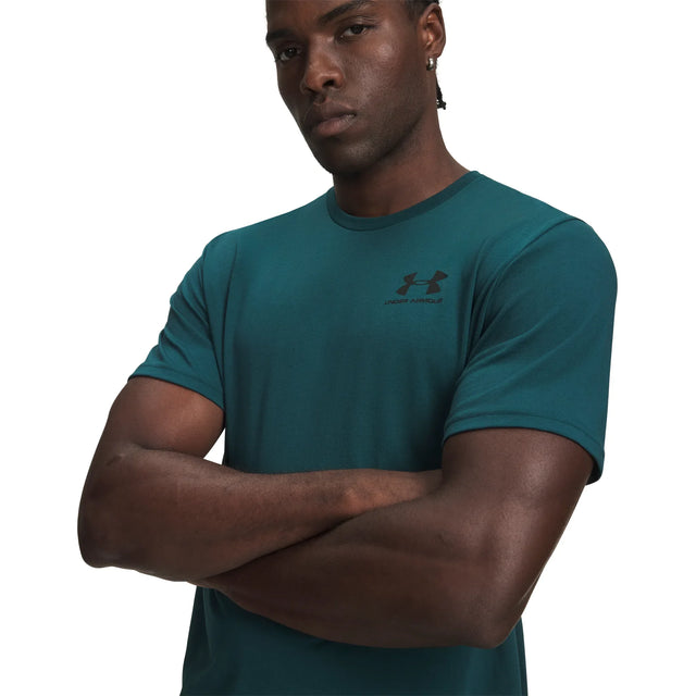 UA Sportstyle men's left chest logo short sleeve t-shirt Arden Green / Black - detail