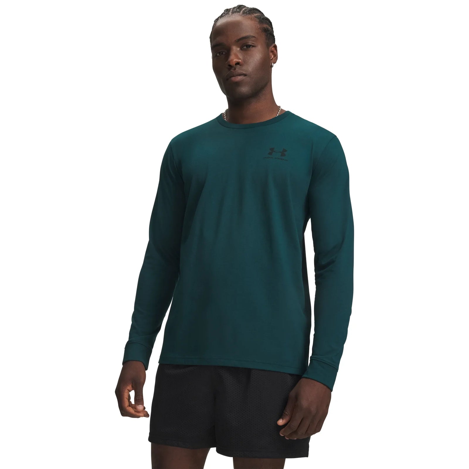 UA men's left chest logo long sleeve top Arden Green / Black