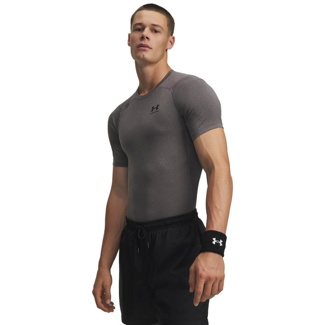 UA HeatGear Armour t-shirt de compression à manches courtes pour homme Carbon Heather / Noir