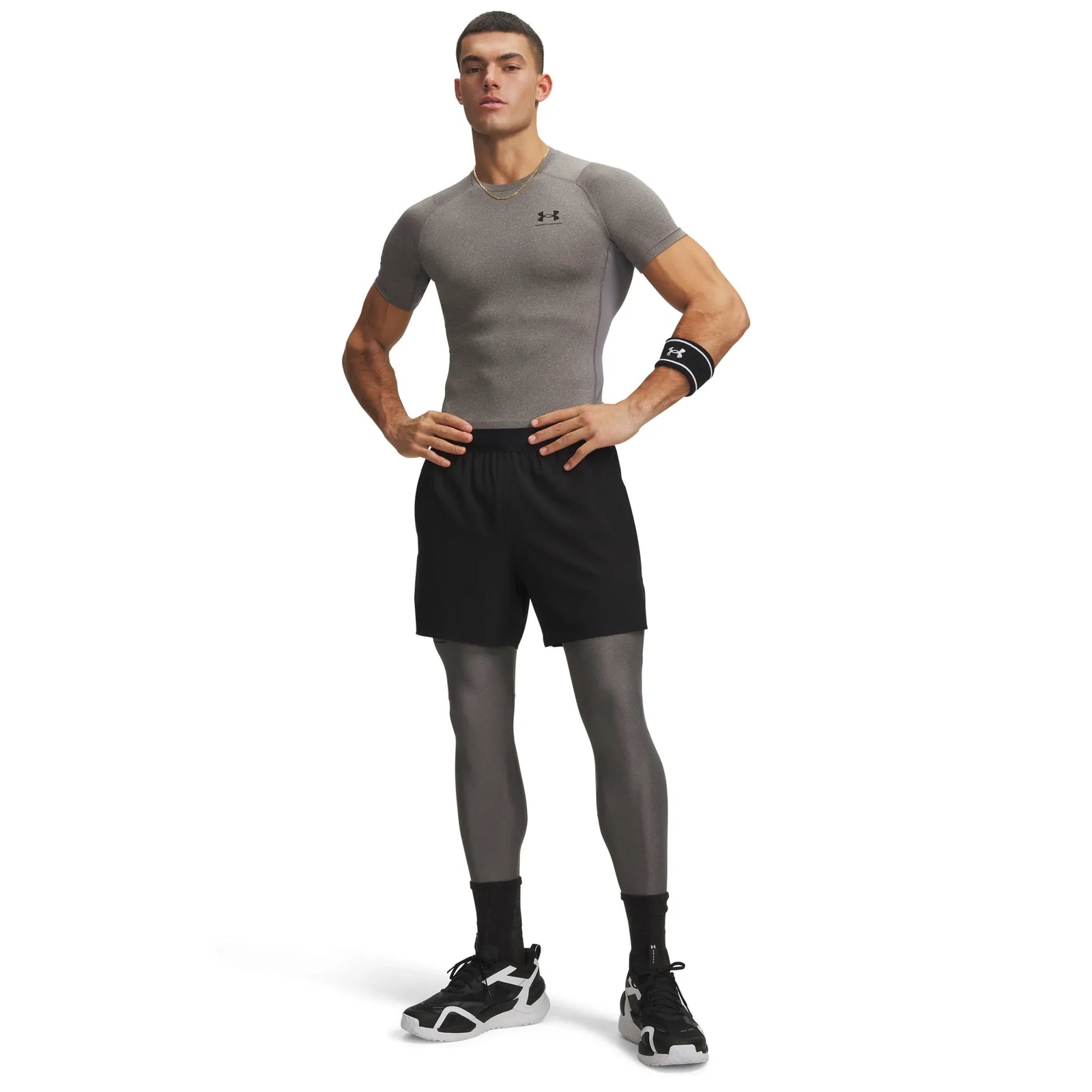 UA HeatGear Armour men's compression leggings Carbon Heather / Black