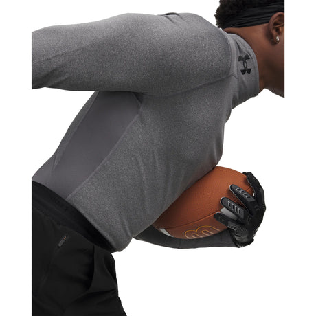 UA ColdGear men's compression mock long sleeve Charcoal Light Heather / Black - detail
