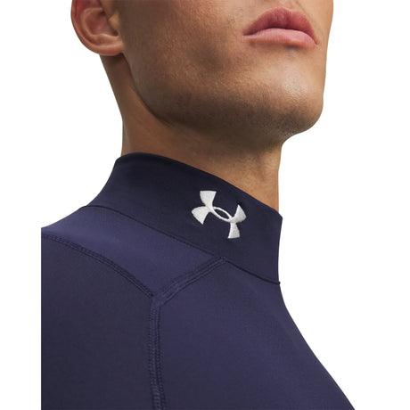 UA ColdGear men's compression mock long sleeve Midnight Navy / White - collar detail