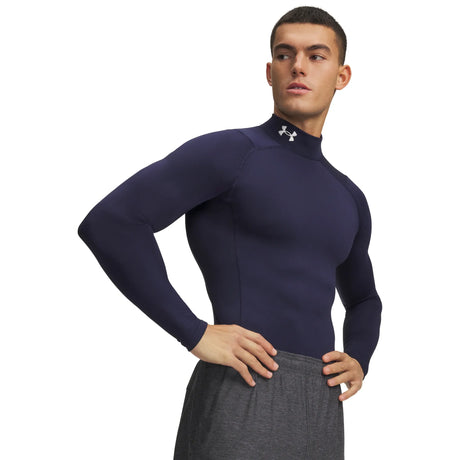 UA ColdGear men's compression mock long sleeve Midnight Navy / White