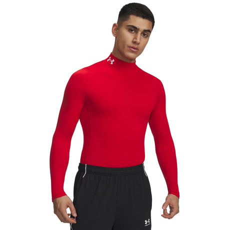 UA ColdGear men's compression mock long sleeve Red / White