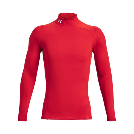 UA ColdGear men's compression mock long sleeve Red / White