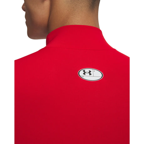 UA ColdGear men's compression mock long sleeve Red / White - detail