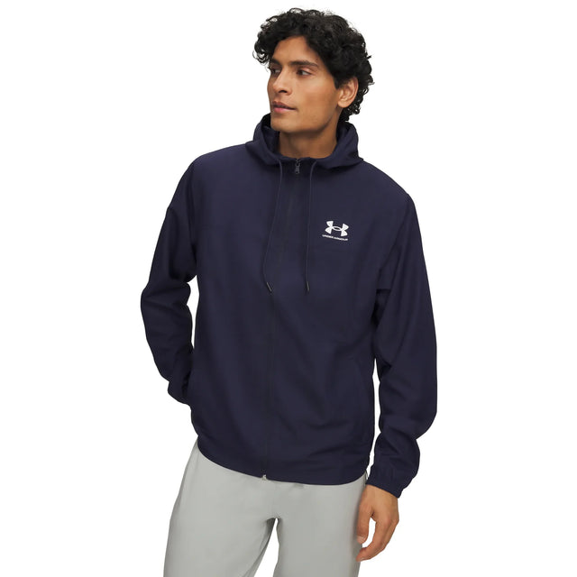 UA Rival Woven manteau coupe-vent pour homme Midnight Navy / Blanc