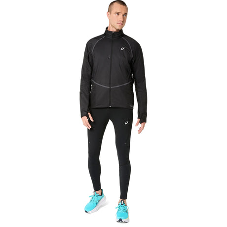 Homme portant le legging de course à pied d'hiver ASICS Road Winter noir