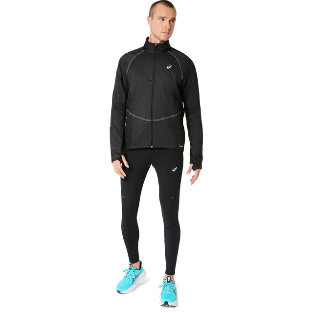 Homme portant le legging de course à pied d'hiver ASICS Road Winter noir