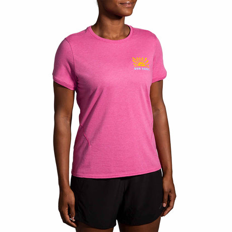 Brooks Distance 2.0 T-shirt de course à manches courtes pour femme - Heather Frosted Mauve / Run Happy