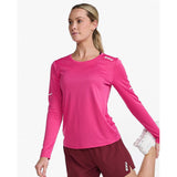 2XU Aero chandail à manches longues fuchsia blanc réfléchissant femme lateral