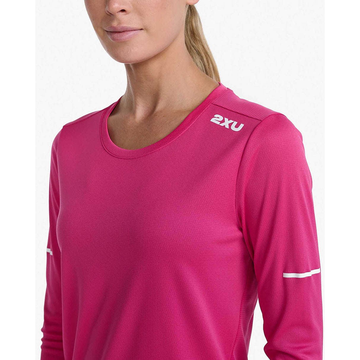 2XU Aero chandail à manches longues fuchsia blanc réfléchissant femme col