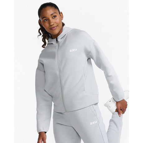 2XU Commute chandail à capuchon femme - harbor mist / white lateral