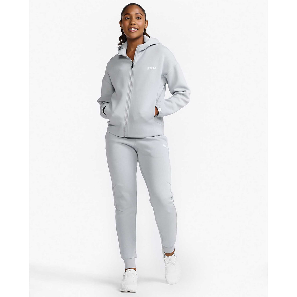 2XU Commute chandail à capuchon femme - harbor mist / white live