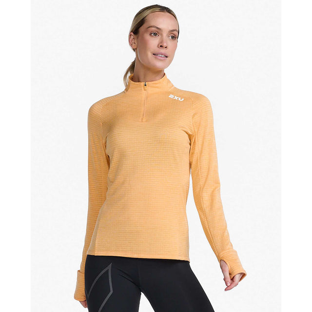 2XU Ignition 1/4 Zip haut manches longues femme - pêche / blanc réfléchissant