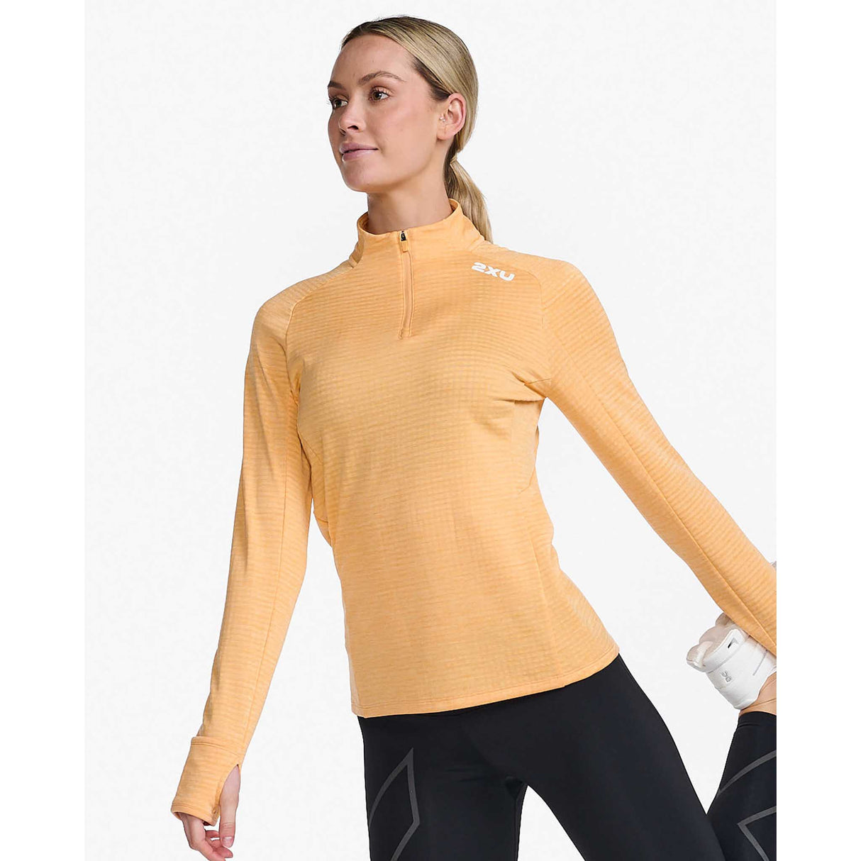 2XU Ignition 1/4 Zip haut manches longues femme - pêche / blanc réfléchissant face