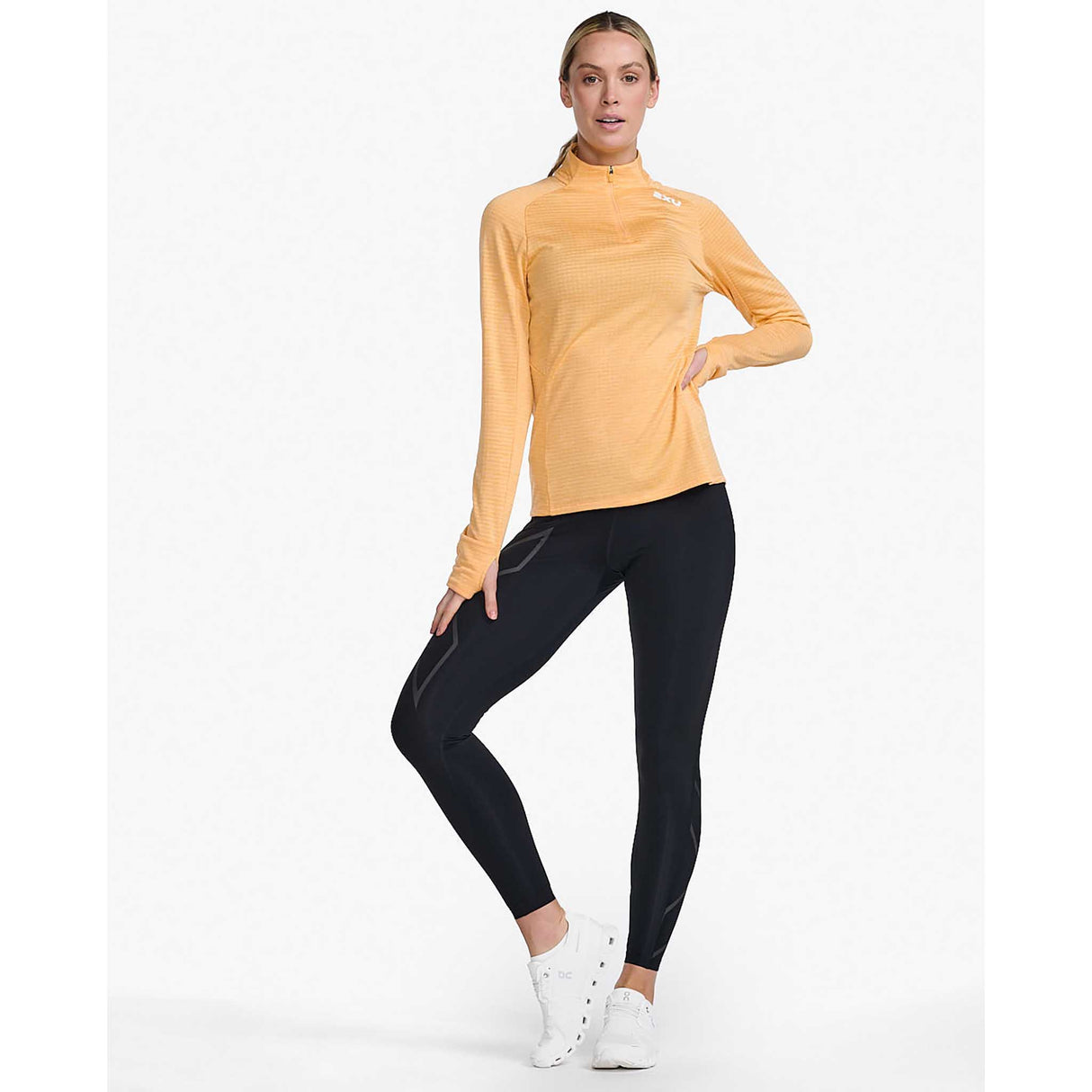 2XU Ignition 1/4 Zip haut manches longues femme - pêche / blanc réfléchissant live 2