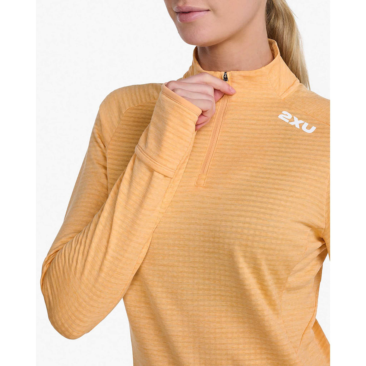 2XU Ignition 1/4 Zip haut manches longues femme - pêche / blanc réfléchissant col