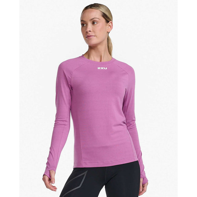 2XU Ignition couche de base à manches longues mauve blanc réfléchissant femme