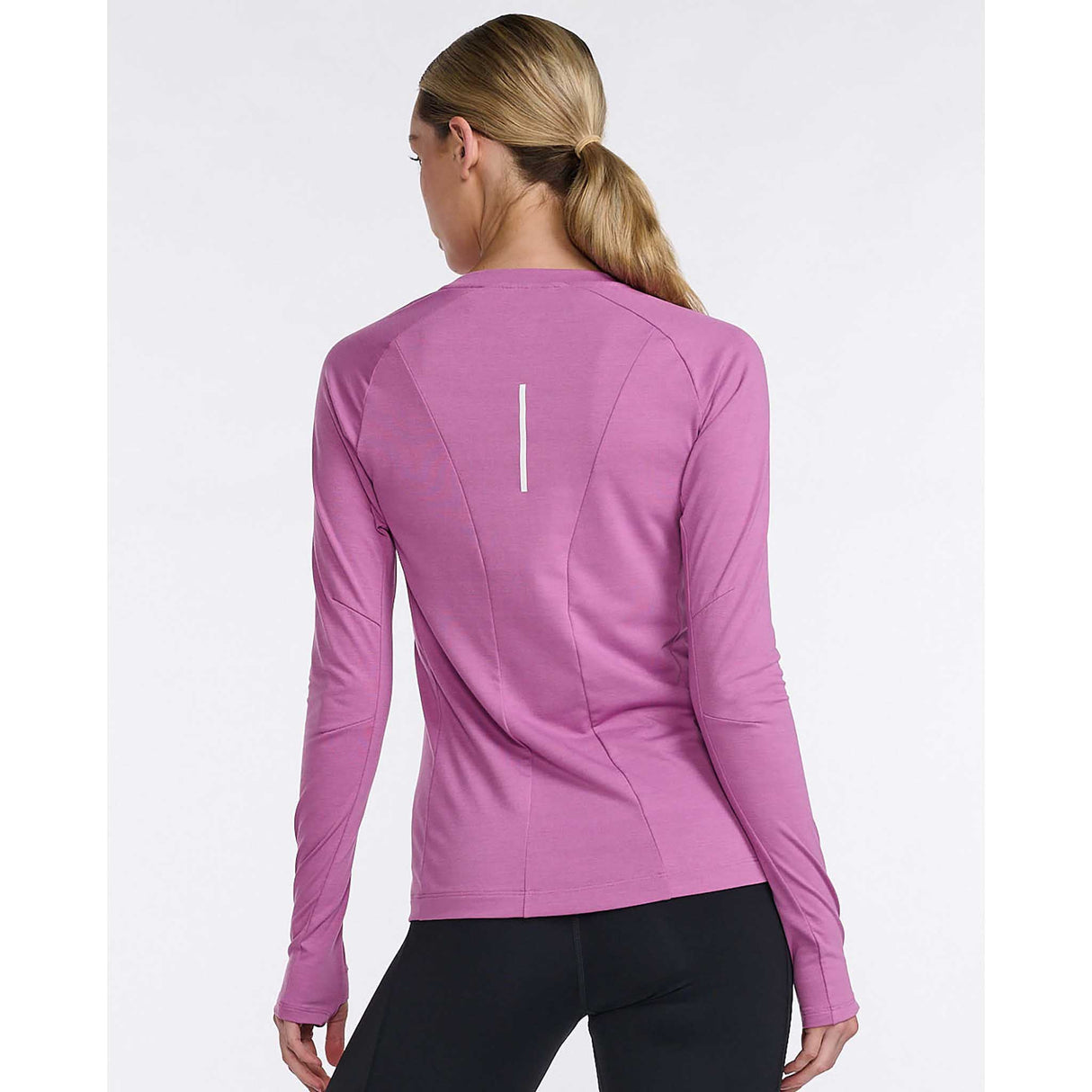 2XU Ignition couche de base à manches longues mauve blanc réfléchissant femme dos