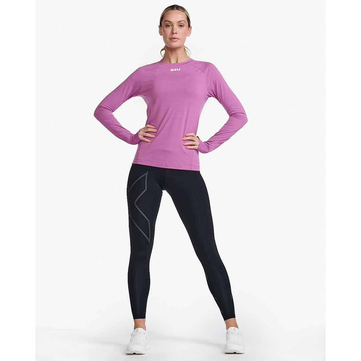 2XU Ignition couche de base à manches longues mauve blanc réfléchissant femme live